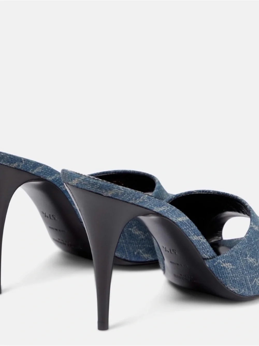 Saint Laurent Denim Open-Toe Mule Heels in Blue LA 16 Cassandre - Picture 2 of 7
